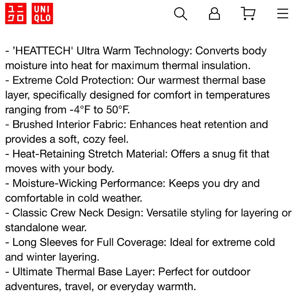 Black Uniqlo ULTRA WARM heattech crew neck long sleeve T-Shirt UNIQLO HEATTECH - Picture 3 of 5